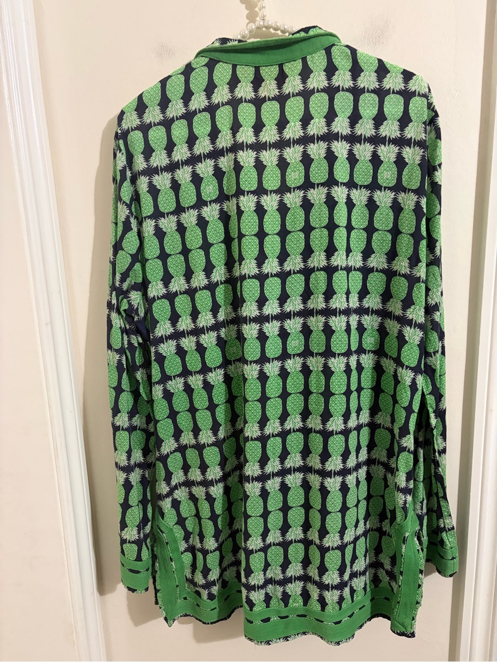 Tory Burch Navy Tunic with Green Pineapple Print - Picture 12 of 14